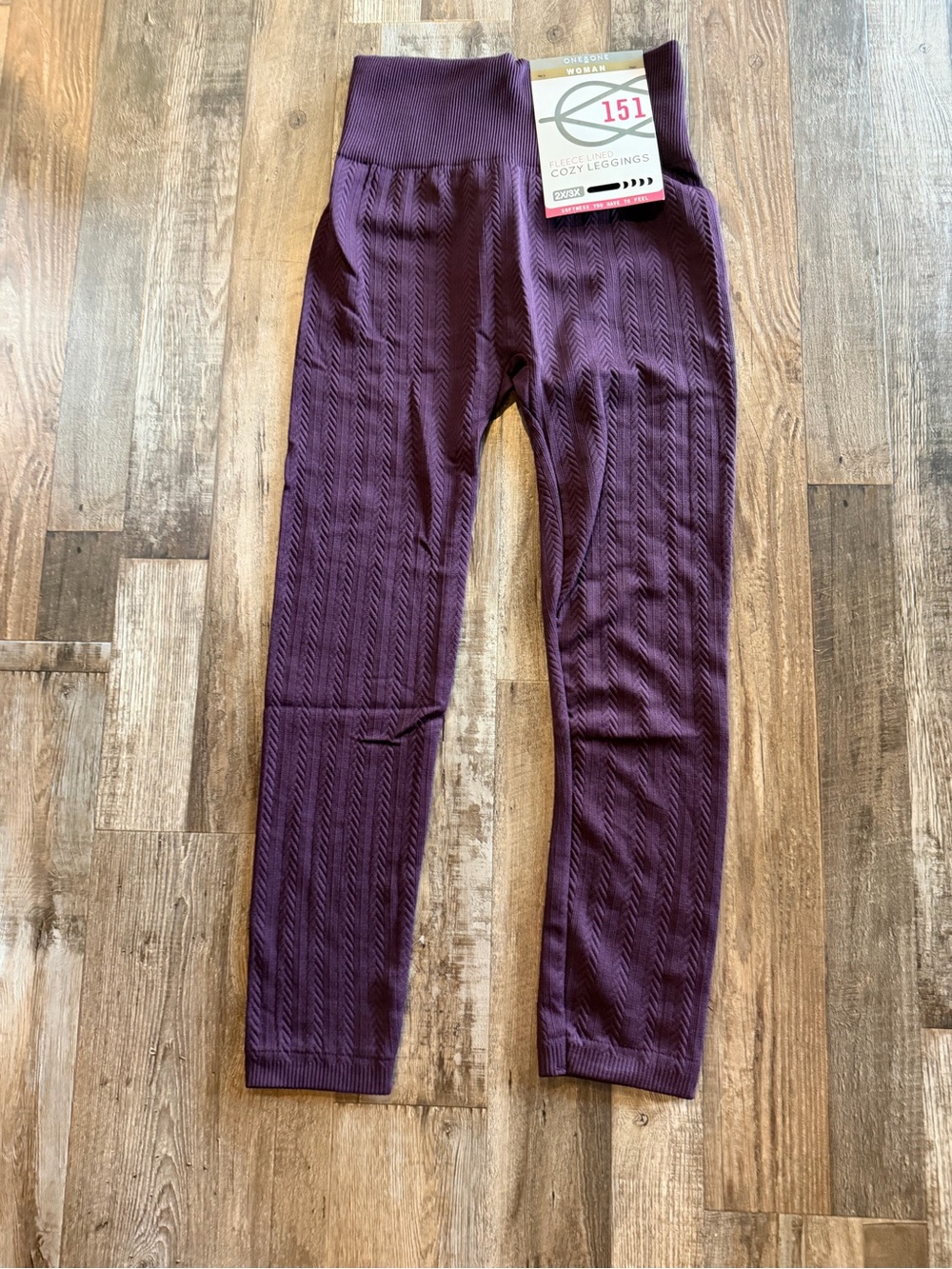 151 Cozy Cable-Knit fleece lined Leggings - Plum Sz 2x/3x